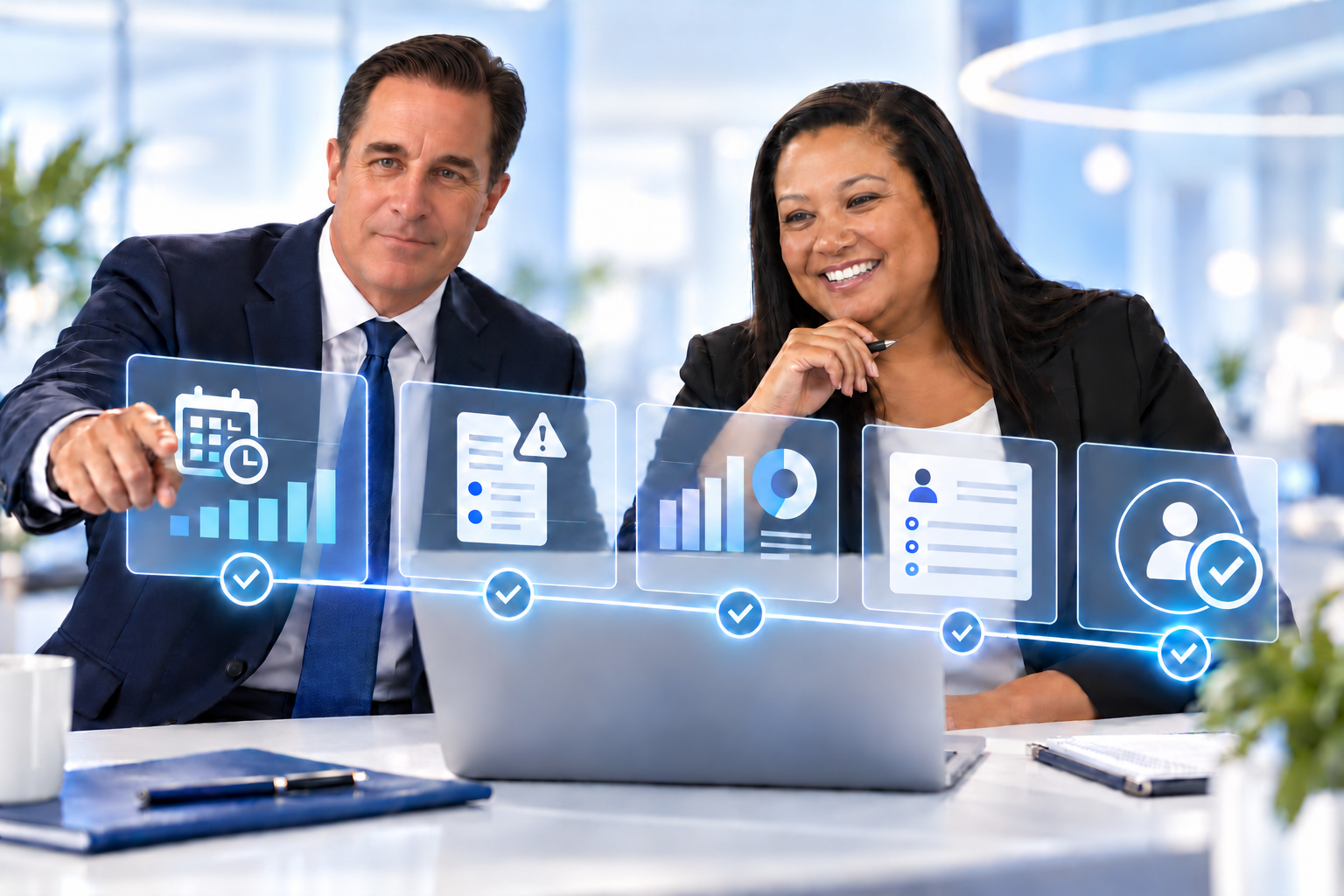 HRGlobal One leaders reviewing time and payroll workflow results
